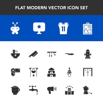 Modern, simple vector icon set with bonfire, travel, sport, meal, butterfly, nature, food, table, pagoda, hot, basketball, insect, temple, photographer, game, computer, image, white, camera icons