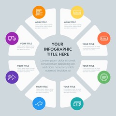 Circle chart money, charts infographic template with 8 options for presentations, advertising, annual reports