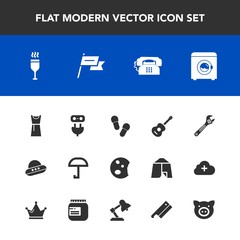 Modern, simple vector icon set with doughnut, spanner, wrench, spacecraft, cake, wine, red, drink, fashion, communication, country, glass, slipper, alcohol, power, umbrella, nation, patriotism icons
