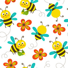 seamless pattern with funny bees - vector illustration, eps
