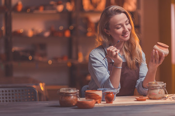 Smiling woman in studio