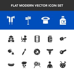 Modern, simple vector icon set with jar, brush, video, tea, dental, boy, male, package, guitar, drink, delivery, cocktail, hat, cup, mouthwash, man, movie, travel, hygiene, street, warehouse icons