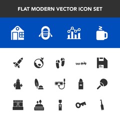 Modern, simple vector icon set with rocket, summer, pen, ink, sea, launch, real, flight, sailboat, travel, hot, computer, object, tooth, house, dental, business, chart, white, ship, diskette icons