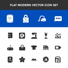Modern, simple vector icon set with speech, clothing, domestic, machine, shirt, fashion, sew, finance, sign, winner, page, trend, book, joystick, place, paper, play, housework, game, poker, toy icons