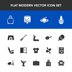 Modern, simple vector icon set with ice, vegetable, food, guitar, furniture, gym, fire, globe, cabinet, space, , cream, fitness, christmas, construction, cricket, clothing, competition, bag, kid icons