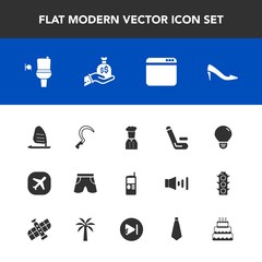 Modern, simple vector icon set with wear, sea, chief, airplane, fashion, white, sack, mobile, energy, internet, plane, championship, vintage, cell, telephone, sign, sickle, tool, travel, idea icons