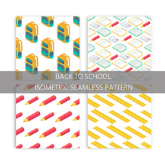 Seamlees pattern with Isometric 3d school supplies