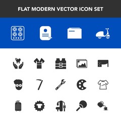 Modern, simple vector icon set with kitchen, graphic, picture, business, clothing, equipment, kimono, style, paper, cook, stove, bicycle, vest, ride, traditional, photo, jacket, file, frame, gas icons