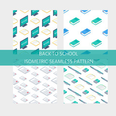 Fototapeta premium Seamlees pattern with Isometric 3d school supplies