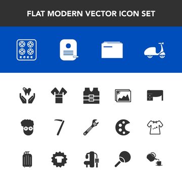 Modern, simple vector icon set with kitchen, graphic, picture, business, clothing, equipment, kimono, style, paper, cook, stove, bicycle, vest, ride, traditional, photo, jacket, file, frame, gas icons
