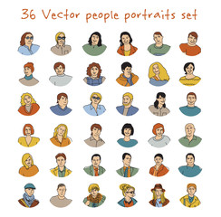 Happy adult vector people potraits icon set