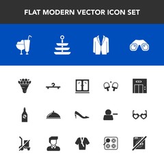 Modern, simple vector icon set with service, home, bottle, white, cloakroom, cabinet, modern, ice, furniture, shoe, decoration, dinner, wash, dont, plate, suit, cream, elevator, binocular, food icons