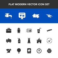 Modern, simple vector icon set with boiler, home, street, gun, briefcase, fire, heater, cart, id, juice, equipment, strategy, fruit, safety, identity, tap, graffiti, abstract, paint, weapon, bag icons