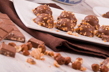 Chocolate truffles with caramel cream filling. 