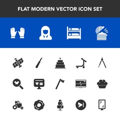 Modern, simple vector icon set with wrench, clothing, coffee, hostel, sweet, instrument, knife, face, kitchen, glove, restaurant, station, sign, banner, scooter, clothes, chef, equipment, road icons