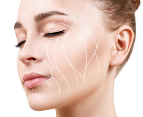 Graphic lines showing facial lifting effect on skin. - 204904839