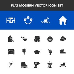Modern, simple vector icon set with shorts, business, glass, beauty, elevator, cute, breakfast, baby, wine, building, spaceship, fork, safety, real, life, comb, dinner, space, house, sign, care icons