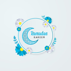 ramadan kareem islamic greeting card moon flower circle background template