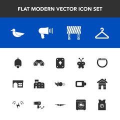 Fototapeta premium Modern, simple vector icon set with bowling, loudspeaker, cloakroom, game, work, ring, traffic, speaker, play, road, fun, sport, animal, nature, megaphone, city, poker, sky, bird, pin, equipment icons