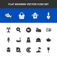 Modern, simple vector icon set with sea, summer, toilet, bag, sign, fashion, shovel, palm, road, style, street, city, leather, card, video, nature, wine, tropical, tool, music, food, traffic, id icons