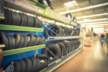 Abstract blurred tire store in America