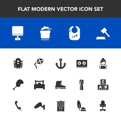 Modern, simple vector icon set with chair, vehicle, meat, couple, laptop, chicken, rattle, groom, infant, law, business, bird, internet, pc, anchor, style, computer, marine, ufo, leisure, dinner icons