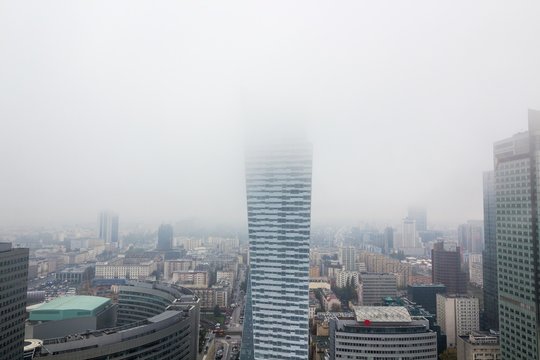 Modern skyscrapers in the fog