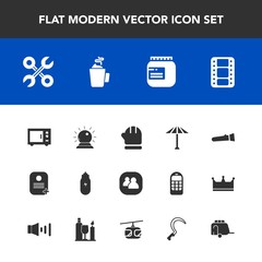 Modern, simple vector icon set with japanese, wagasa, repair, flashlight, culture, video, warm, umbrella, jam, torch, reparation, light, winter, sorcery, season, oven, entertainment, tool, night icons