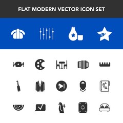 Modern, simple vector icon set with beauty, double, palette, bedroom, brush, video, sign, play, japan, seafood, bed, food, game, care, candy, lollipop, art, toothbrush, salmon, japanese, poker icons