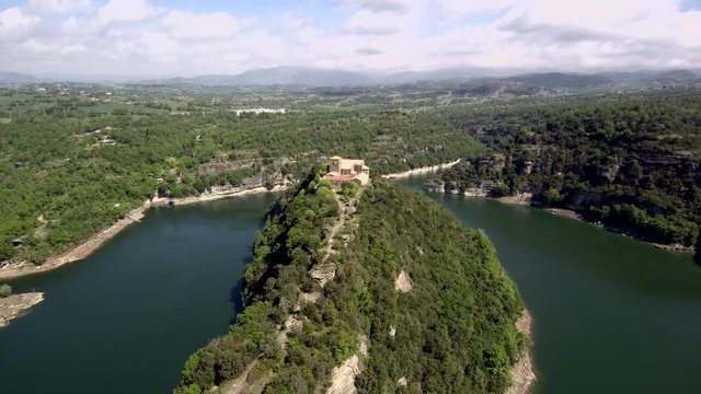 Aerial view of benedictine monastery of Sant Pere de Casserres 3. Girona. Ctalonia. Spain.