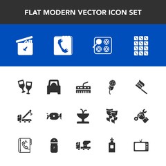 Modern, simple vector icon set with food, television, hygiene, sound, cook, toy, book, red, karaoke, brush, gas, sweet, fountain, lollipop, care, dessert, bar, candy, stove, oven, ball, vehicle icons
