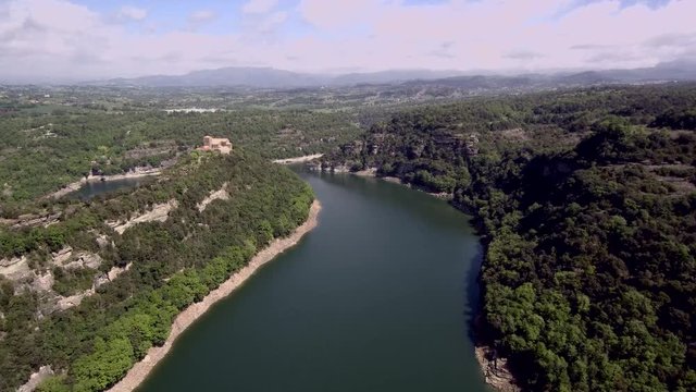 Aerial view of benedictine monastery of Sant Pere de Casserres 2. Girona. Ctalonia. Spain.