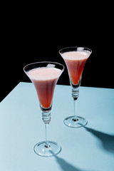 Rossini, a variant to the italian IBA cocktail Bellini, with Prosecco or Champagne wine and strawberry 