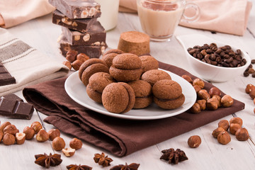 Hazelnut shortbread sandwiches filled with chocolate cream.