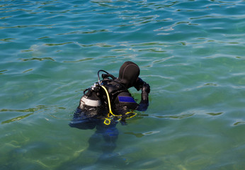 Scuba diver before diving.