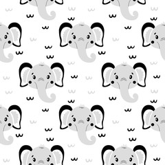 Cute vector seamless pattern elephant face. One object on a white background.