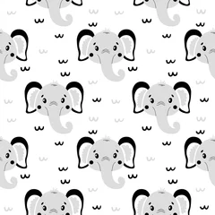 Zelfklevend Fotobehang Olifant Schattig vector naadloze patroon olifant gezicht. Een object op een witte achtergrond.