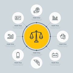 Circle network chart business, mobile, shopping infographic template with 8 options for presentations, advertising, annual reports.