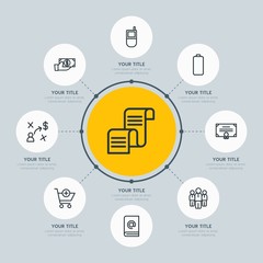 Circle network chart business, mobile, shopping infographic template with 8 options for presentations, advertising, annual reports.