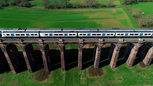 Trains passing on the Ouse Valley Viaduct