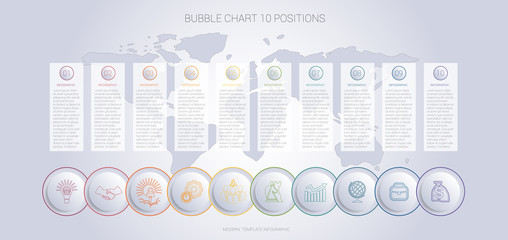 Infographics color bubble chart template for 10 positions