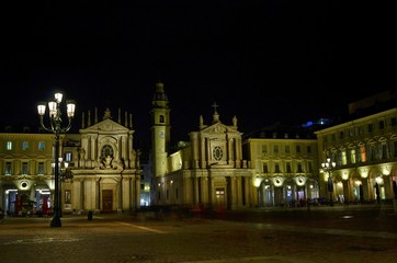 Fototapeta na wymiar Turin, Piedmont, Italy May 12 2018. Piazza San Carlo at night, one of the most beautiful squares in Turin.