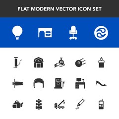 Modern, simple vector icon set with natural, extreme, farming, station, pin, table, kamon, candle, gas, fuel, sky, parachuting, business, memory, fun, mon, desk, jump, flash, sack, ball, pump icons