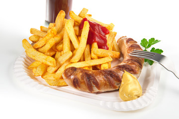 Bratwurst mit Pommes Frites