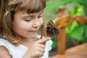 Child with a butterfly. Selective focus.