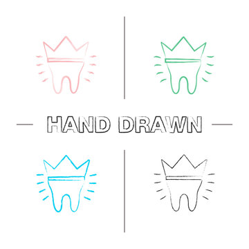 Dental Crown Hand Drawn Icons Set