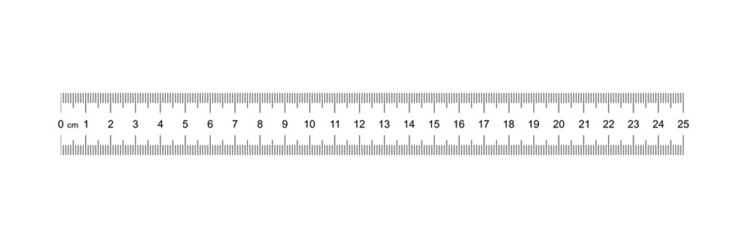 Ruler 25 cm. Measuring tool. Ruler Graduation. Ruler grid 25 cm. Size indicator units. Metric Centimeter size indicators. Vector AI10