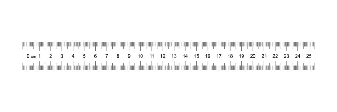 Ruler 25 cm. Measuring tool. Ruler Graduation. Ruler grid 25 and 1 cm. Size indicator units. Metric Centimeter size indicators. Vector AI10