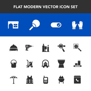 Modern, simple vector icon set with hand, house, glove, service, business, alcohol, scale, sport, desk, clothing, bellboy, send, color, machine, fashion, interior, drink, office, shopping, wine icons