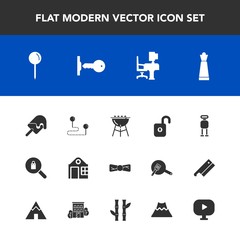Modern, simple vector icon set with female, office, table, security, business, ice, map, grill, piece, food, elegance, bbq, tie, android, chess, game, estate, fashion, strategy, point, position icons
